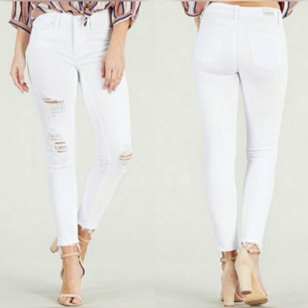 Judy Blue White Skinny Distressed Jeans Size 3/26 Inseam Is 25 Inches